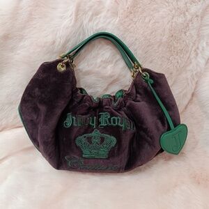 Juicy Couture Bag Purse Purple Green Velour Vintage Hobo Royal Authentic Logo
